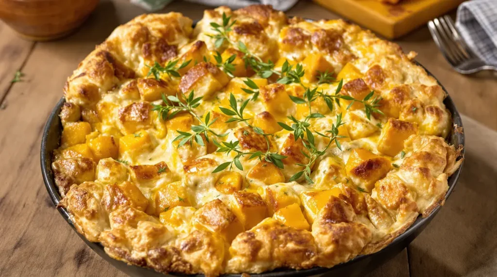 Gratin butternut au fromage frais au four : douceur fondante, herbes fraîches et crème pour réchauffer les soirs d’hiver